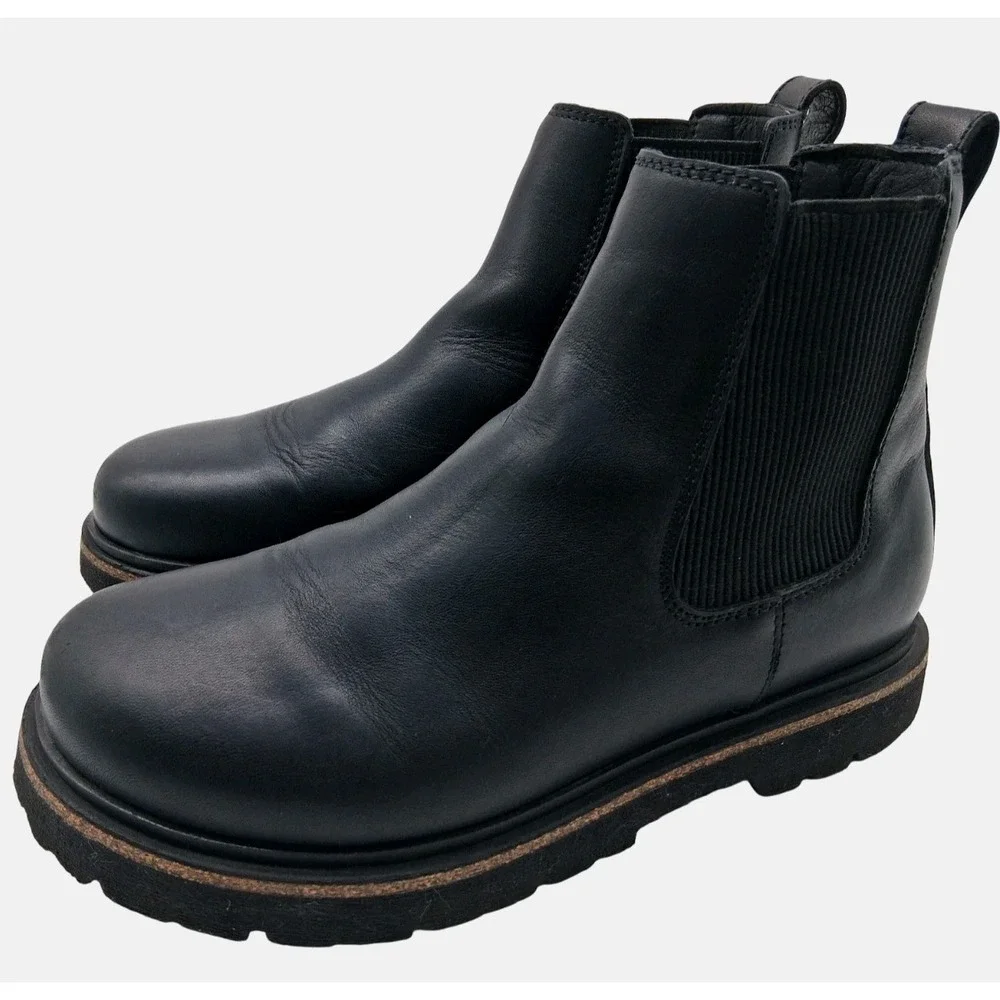 Birkenstock Boots Womens Size 9 Black Leather Chelsea Ankle Lug Sole Pull On